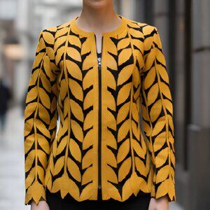 Jacket Women's Leather Outfit Tops Blouses Shirt Sheer Handmade Leaf